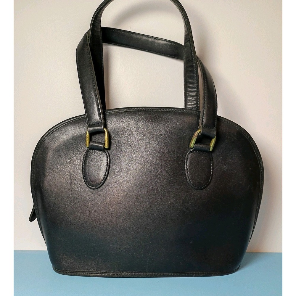 Hunt Club Vintage Black Leather Shoulder Bag Brass Hardware Double Strap